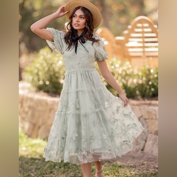 JessaKae Dresses & Skirts - JessaKae Flutter Butterfly Embroidered Midi Dress